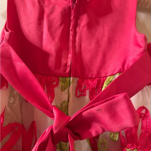 Rare Editions Vibrant Pink And Green Floral Dress Size 6 - Picture 7 of 15